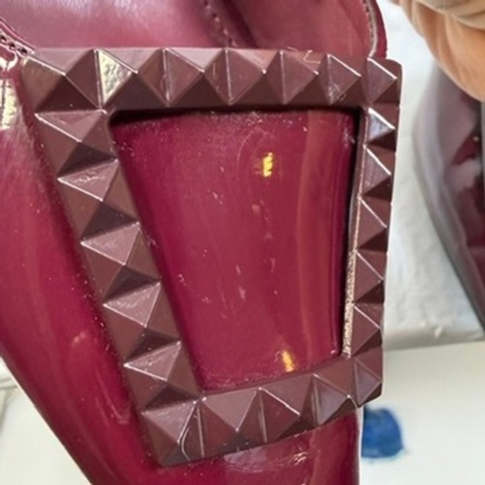 Fashion Nova Patent Slingback Pumps Studded Buckle Pointed Toe Burgundy Size 8.5 - Picture 13 of 13